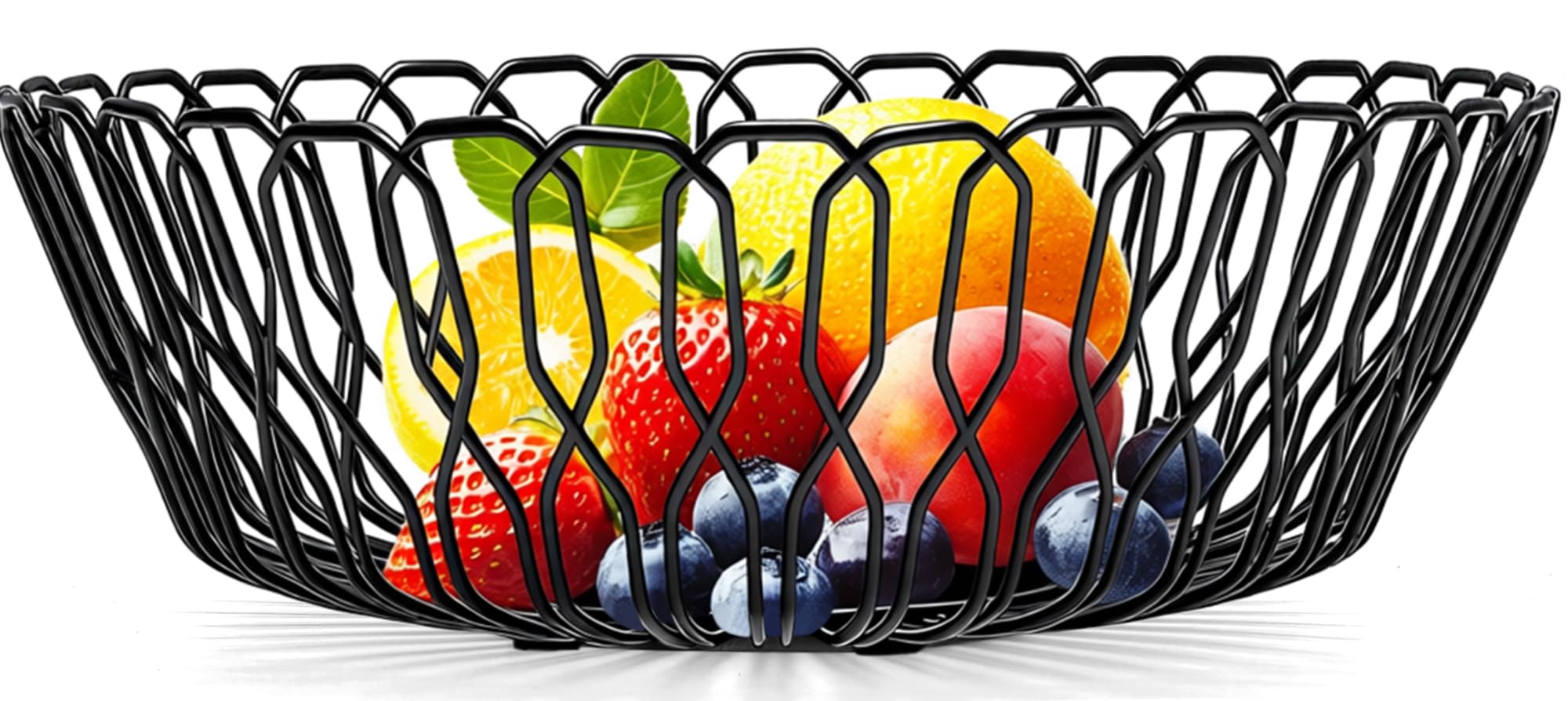 LULARINE fruit bowl black metal wire on countertop