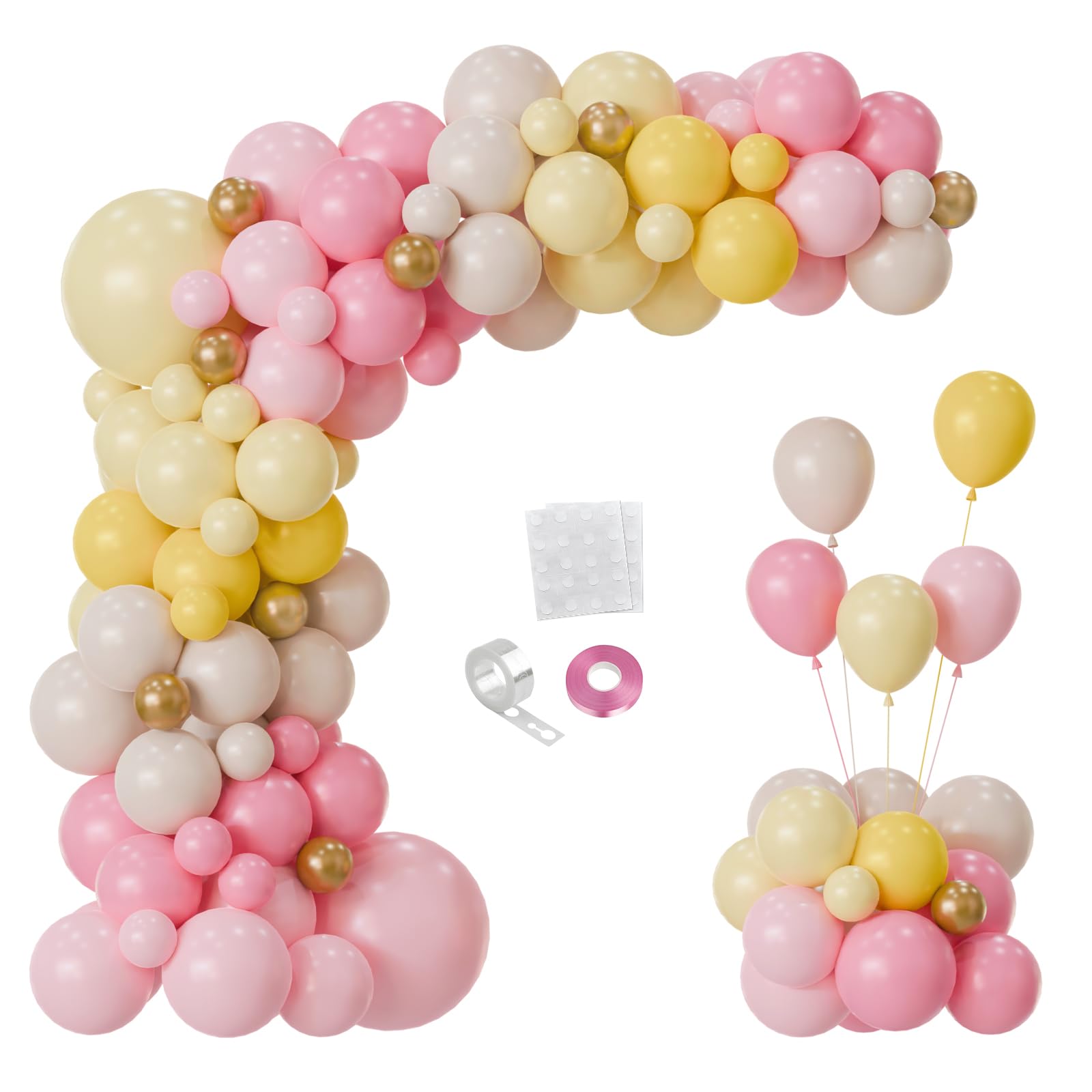 Lumazoa 152pcs pink yellow balloon arch kit