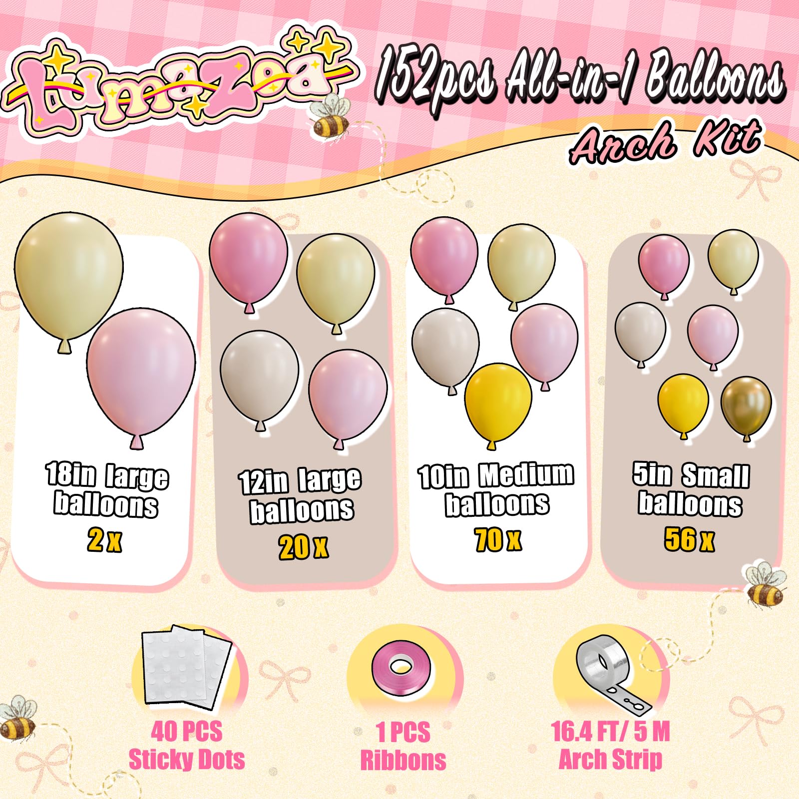 Pastel pink yellow balloons sizes 5 10 12 18 inches