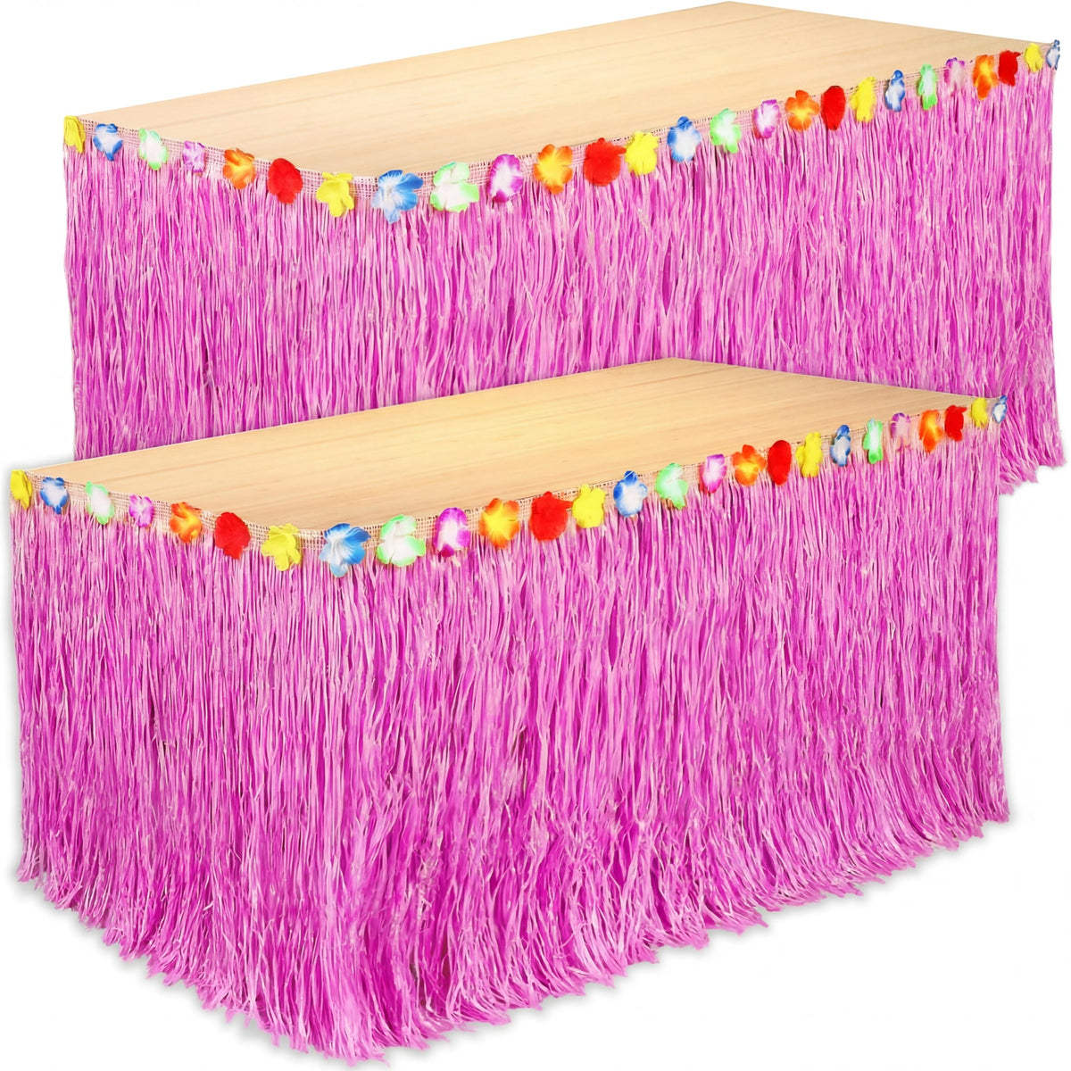 Lumina Garden pink luau grass table skirt set 2-pack for tables