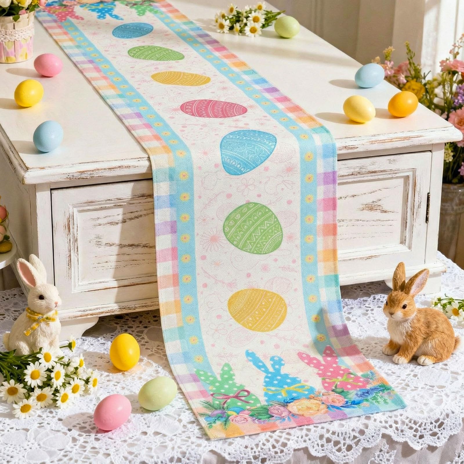 Lumina Garden Easter Table Runner linen 13x72 fits 4-6 seats