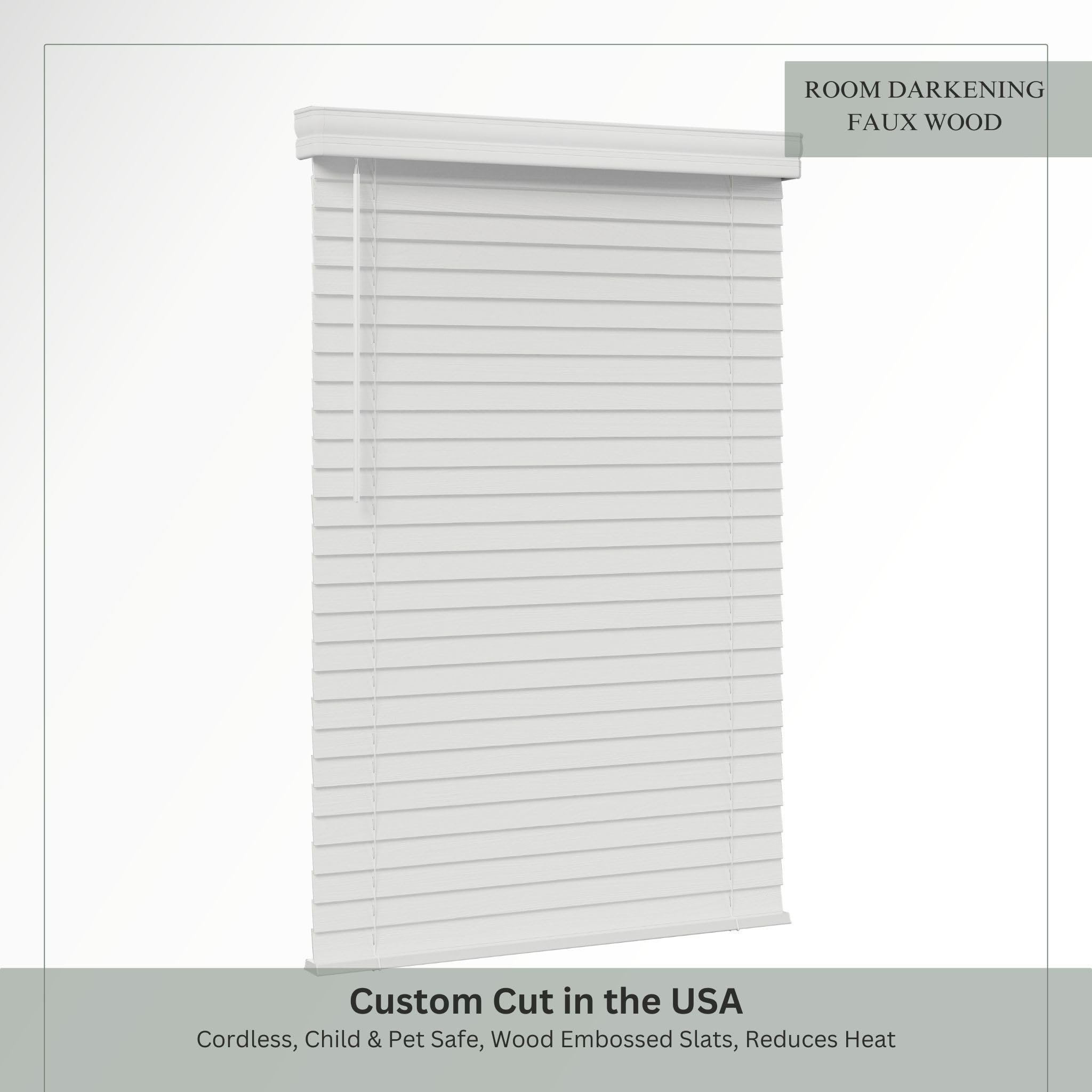 Close up of Lumino 2 cordless faux wood blinds texture white