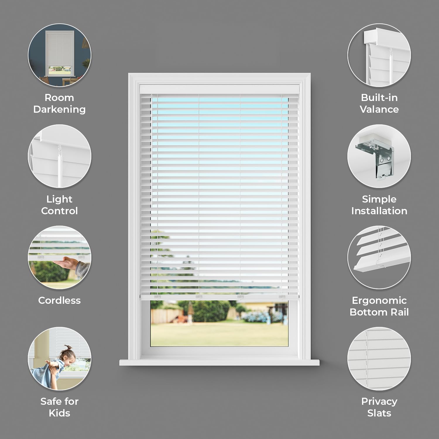 Lumino 2 inch flat slat faux wood blinds white 34x60 image 2