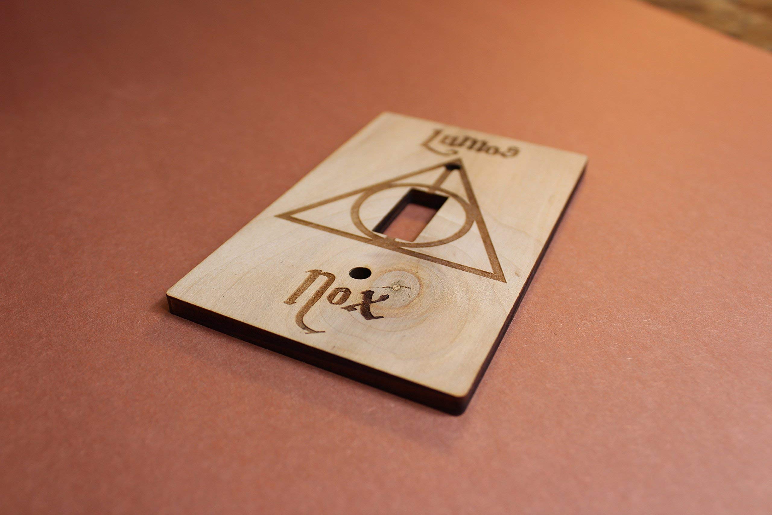 Double switch plate version available Lumos Nox Engraved Wood switch cover
