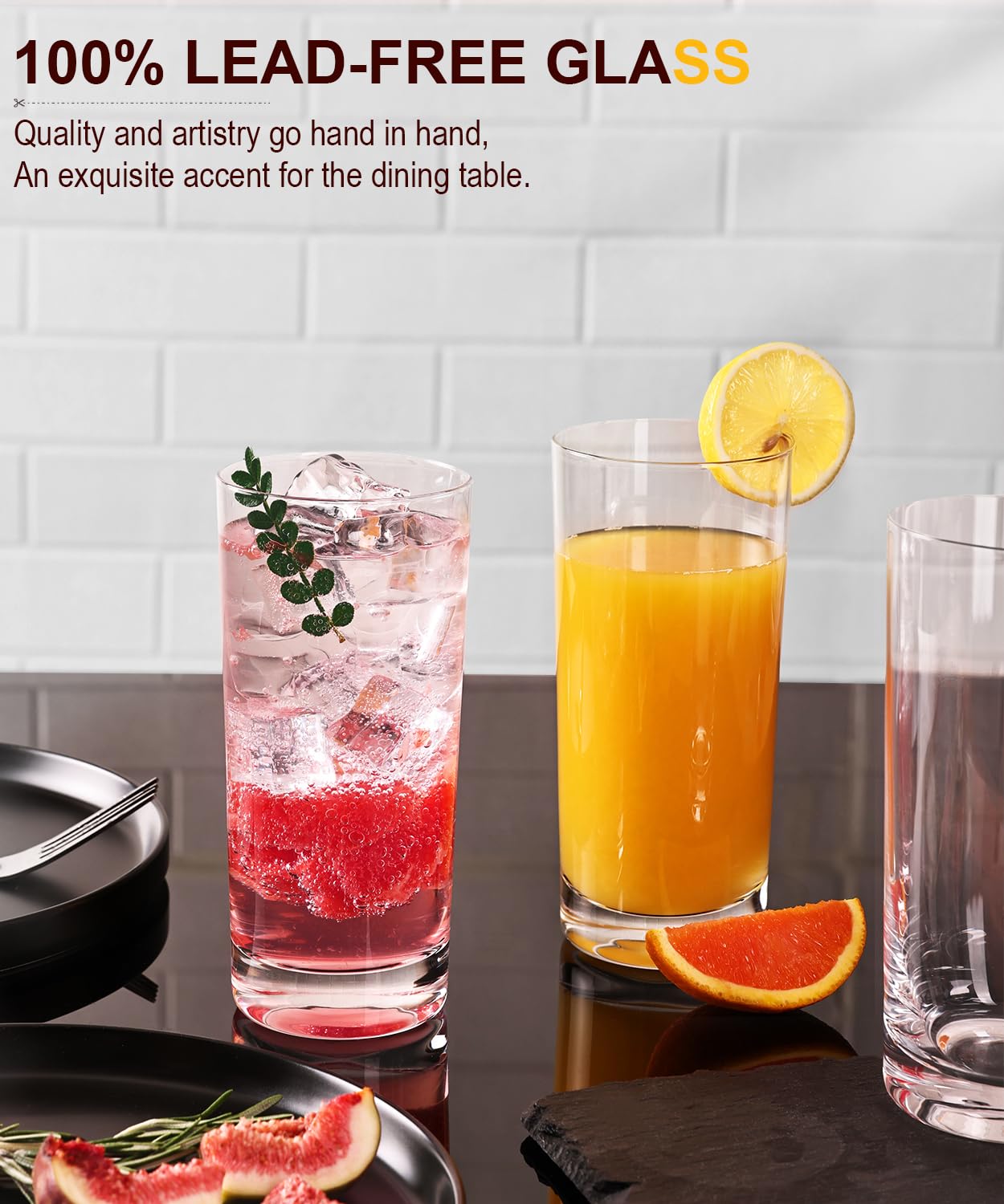 Tall 6.3 inch highball glass with 2.9 inch wide mouth 16 oz