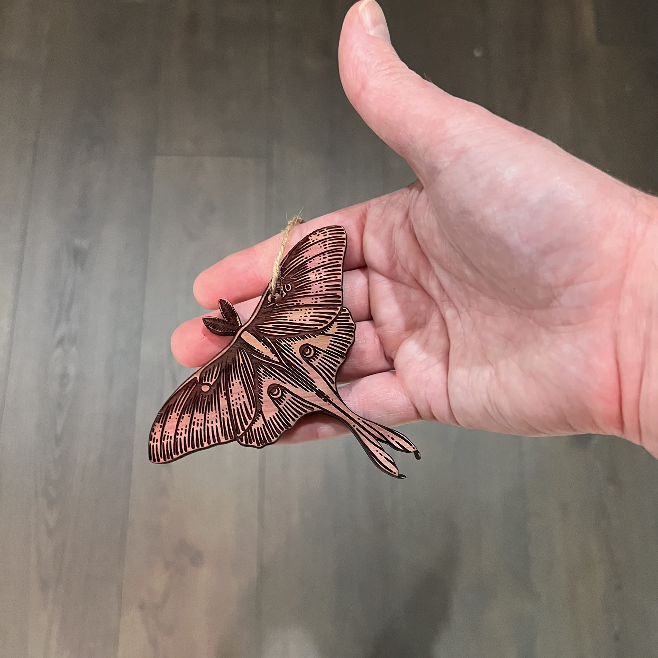 Luna Moth Cedar Ornament wood grain varies by piece