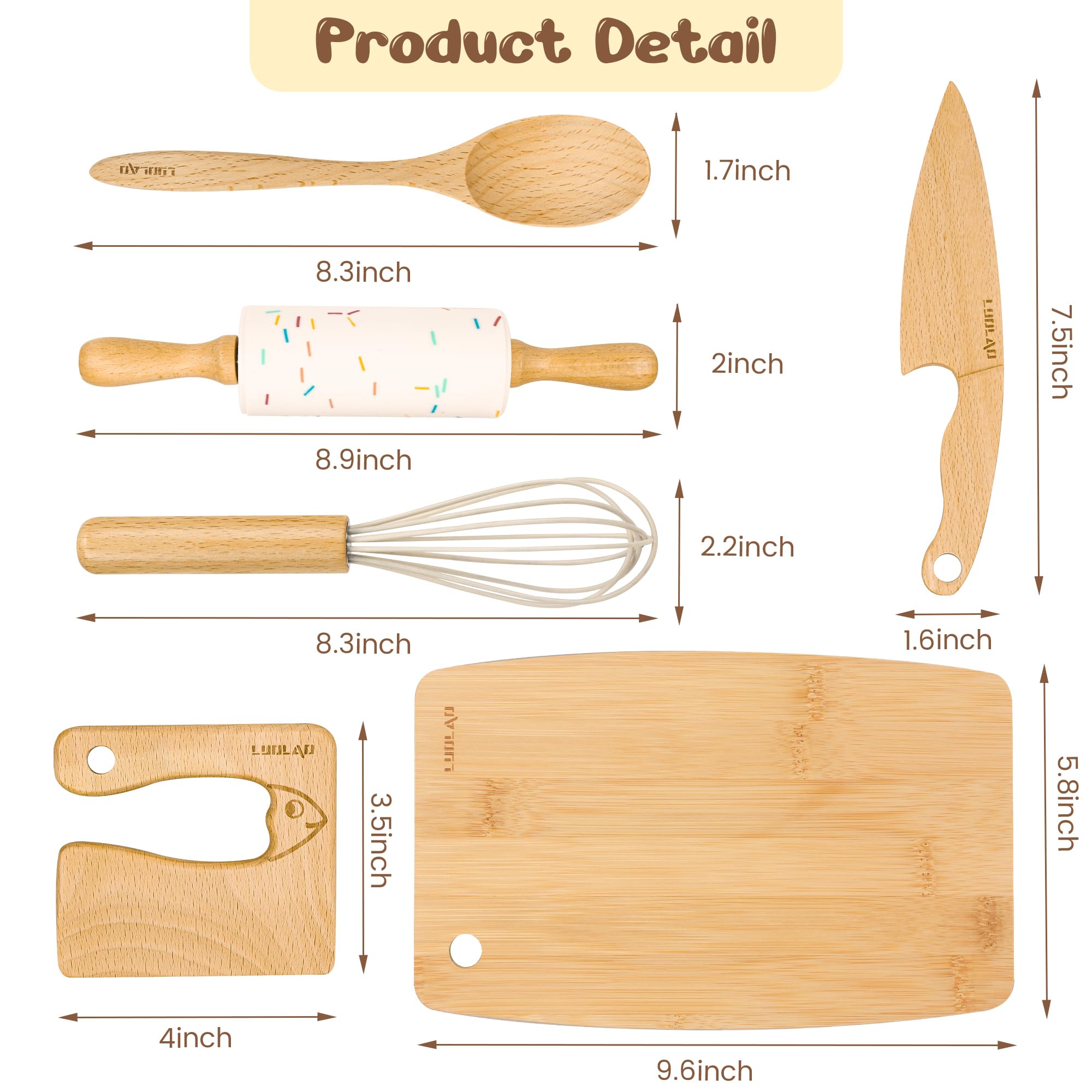 Natural wood and food-grade materials in set