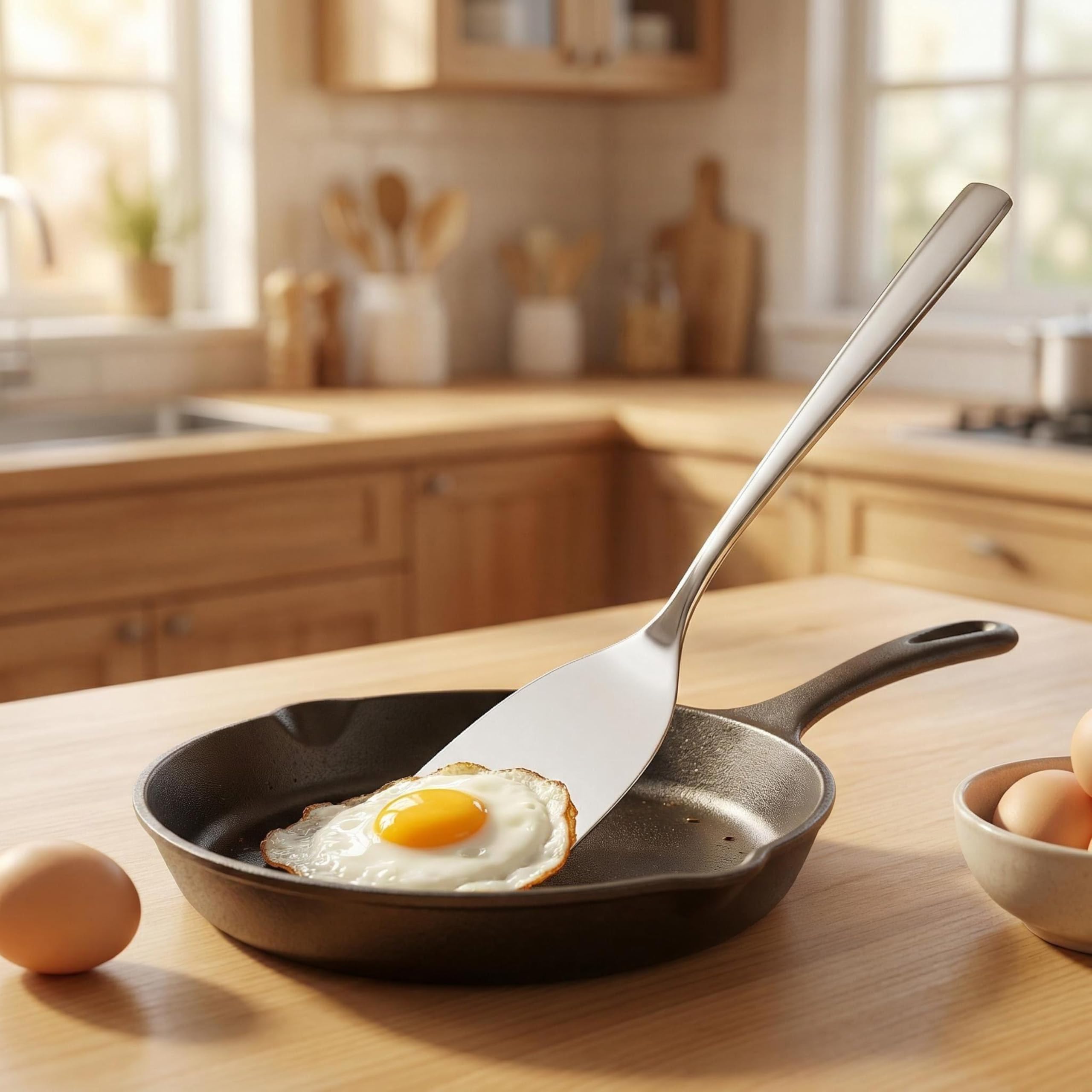 Dishwasher-safe stainless steel spatula for eggs and desserts
