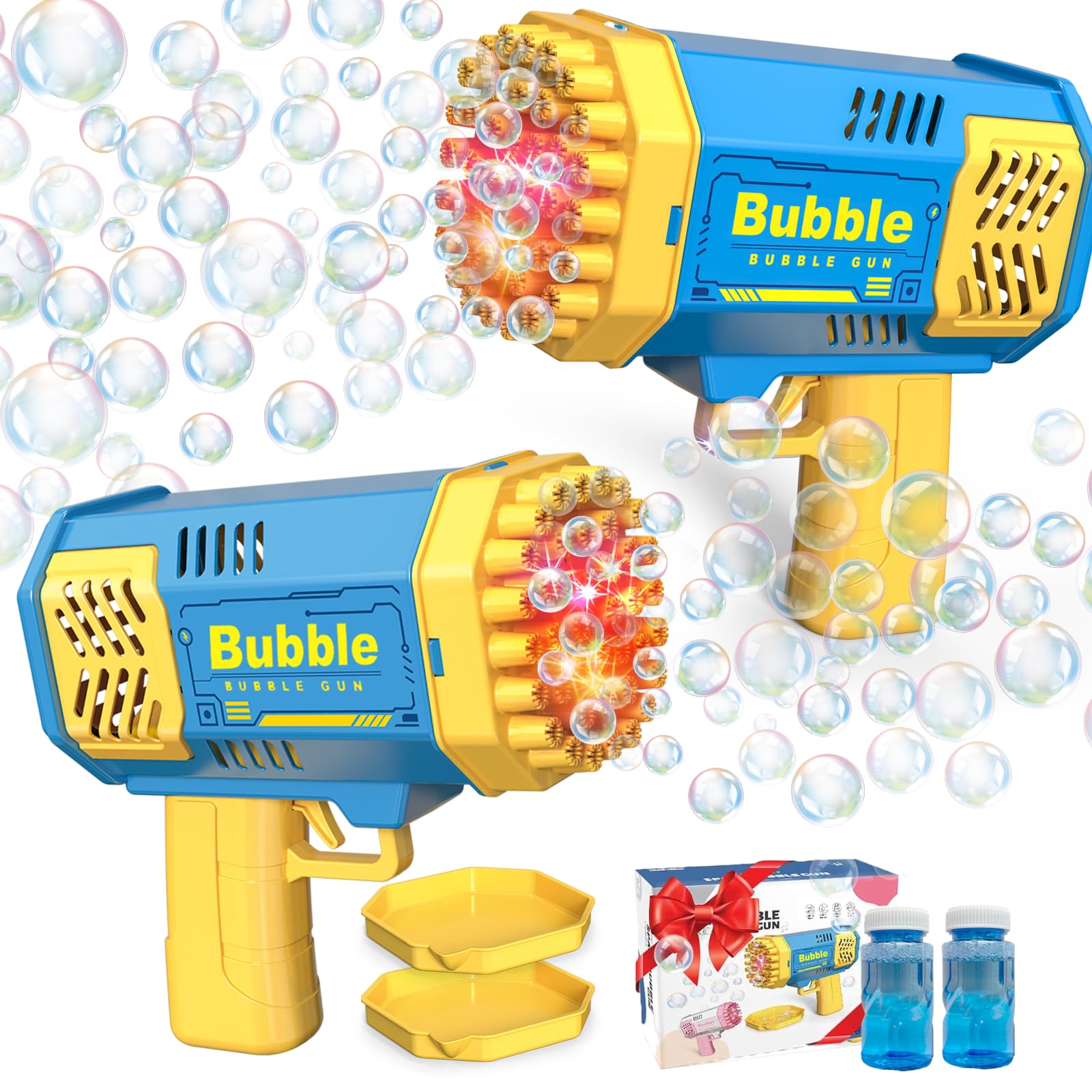 LUSJNGE 2 Bubble Gun blue with 2 bottles of bubble solution