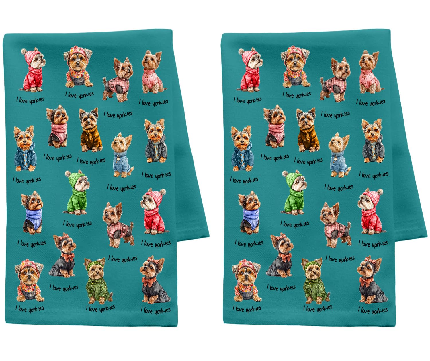 Yorkie dog design kitchen towel close up 27x19 inches