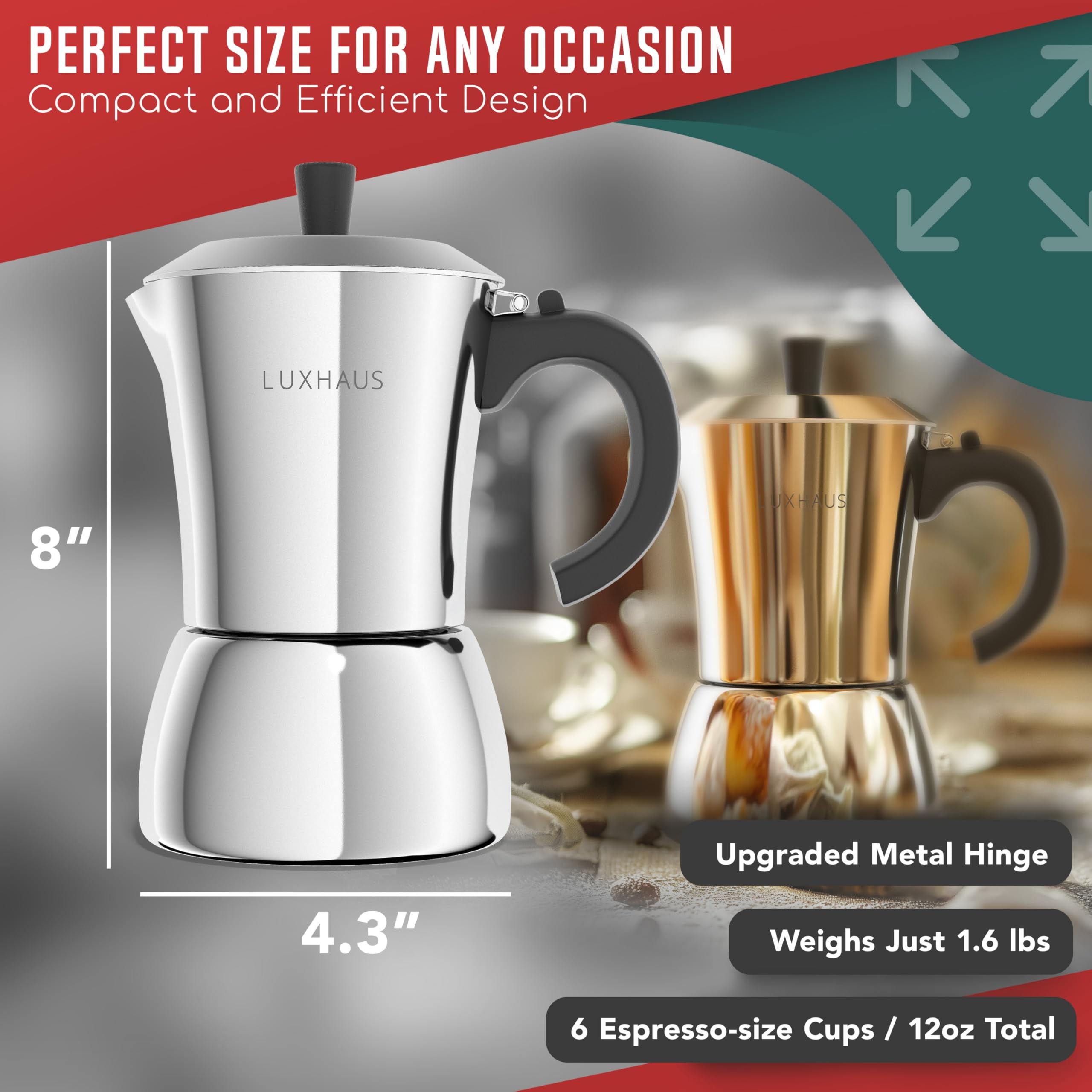LuxHaus moka pot with 2oz espresso cups