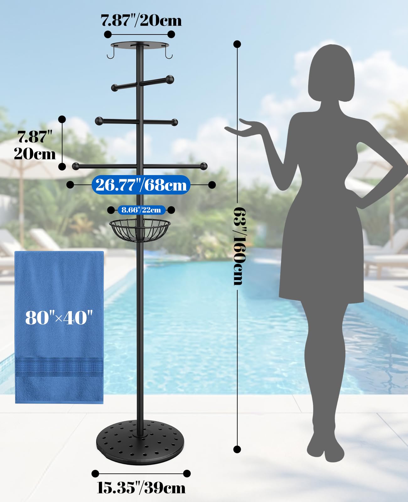 Luxspire pool towel rack outdoor heavy duty carbon steel construction