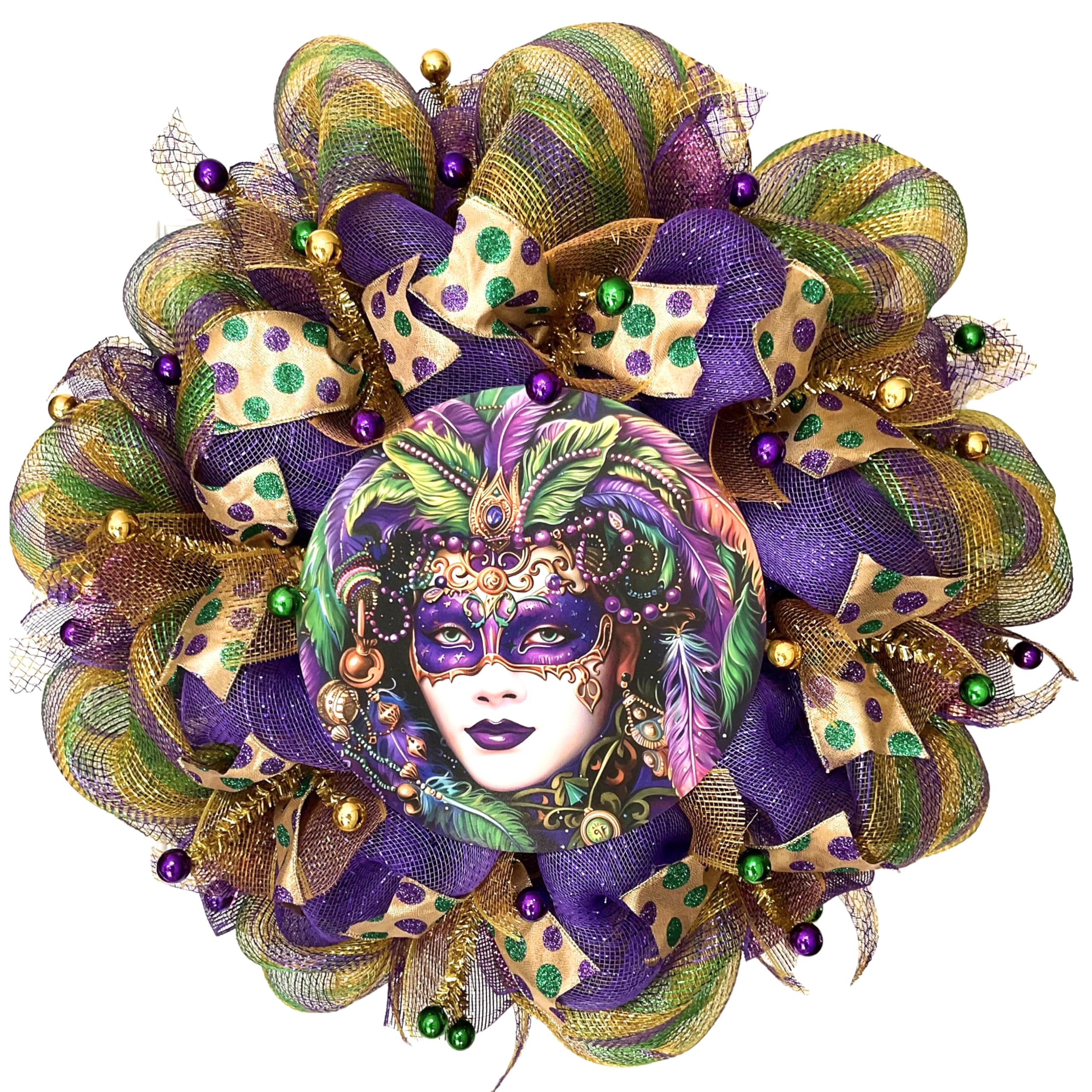 Luxury Handmade Mardi Gras Deco Mesh Wreath front door decor
