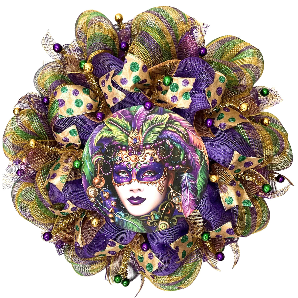 Luxury Handmade Mardi Gras Deco Mesh Wreath front door decor