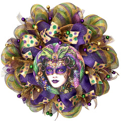 Luxury Handmade Mardi Gras Deco Mesh Wreath front door decor