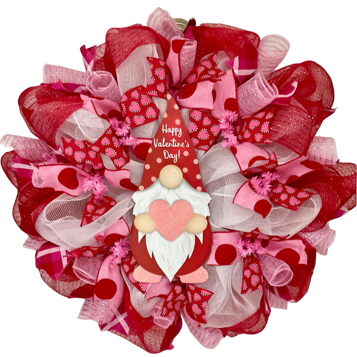 Luxury Handmade Valentine Deco Mesh Wreath with gnome for front door