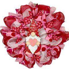 Luxury Handmade Valentine Deco Mesh Wreath with gnome for front door