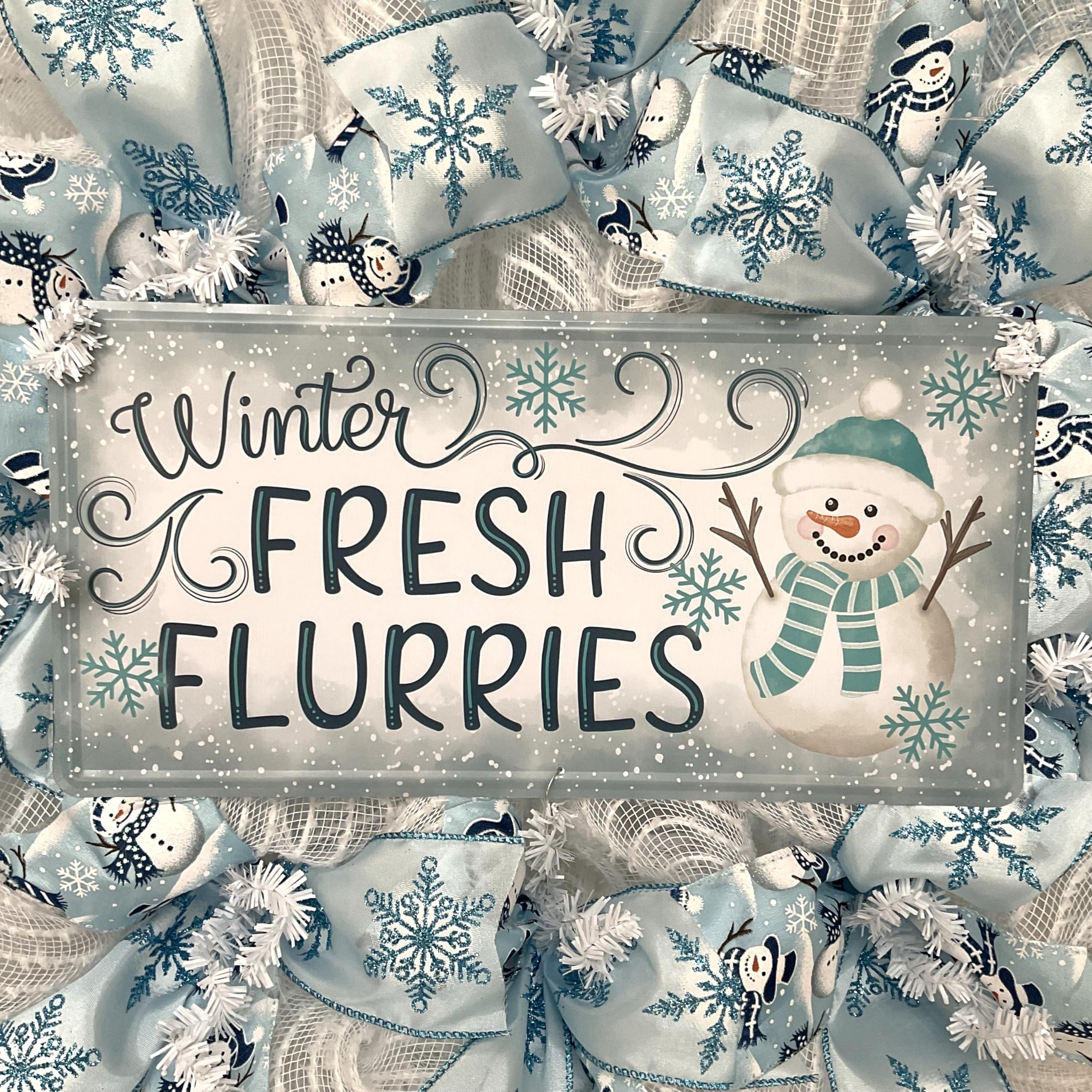 Fresh Flurries 28 inch luxury handmade winter snowman wreath with snowflakes