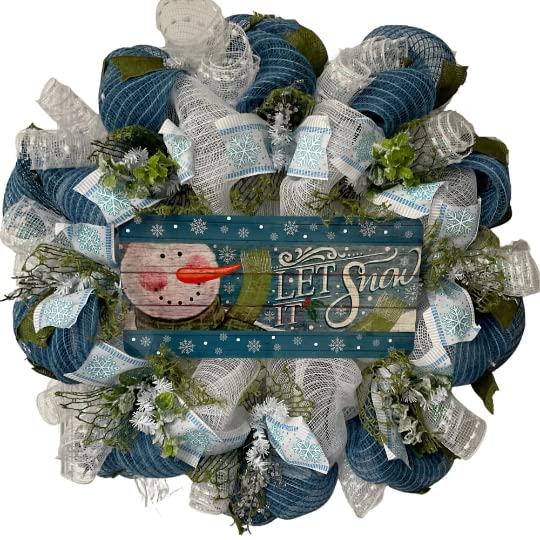 Luxury Handmade Winter Wreath featuring let It Snow Country Snowman for front door