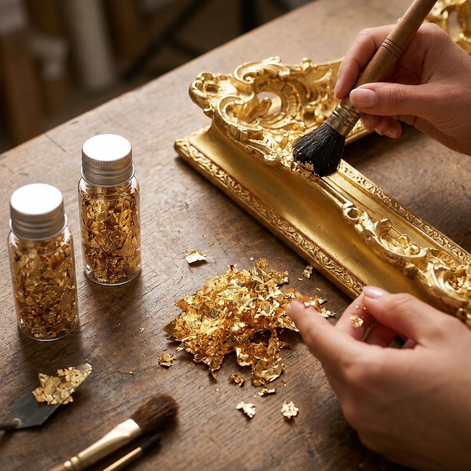Gold leaf resin art and crafts with Lwuey flakes