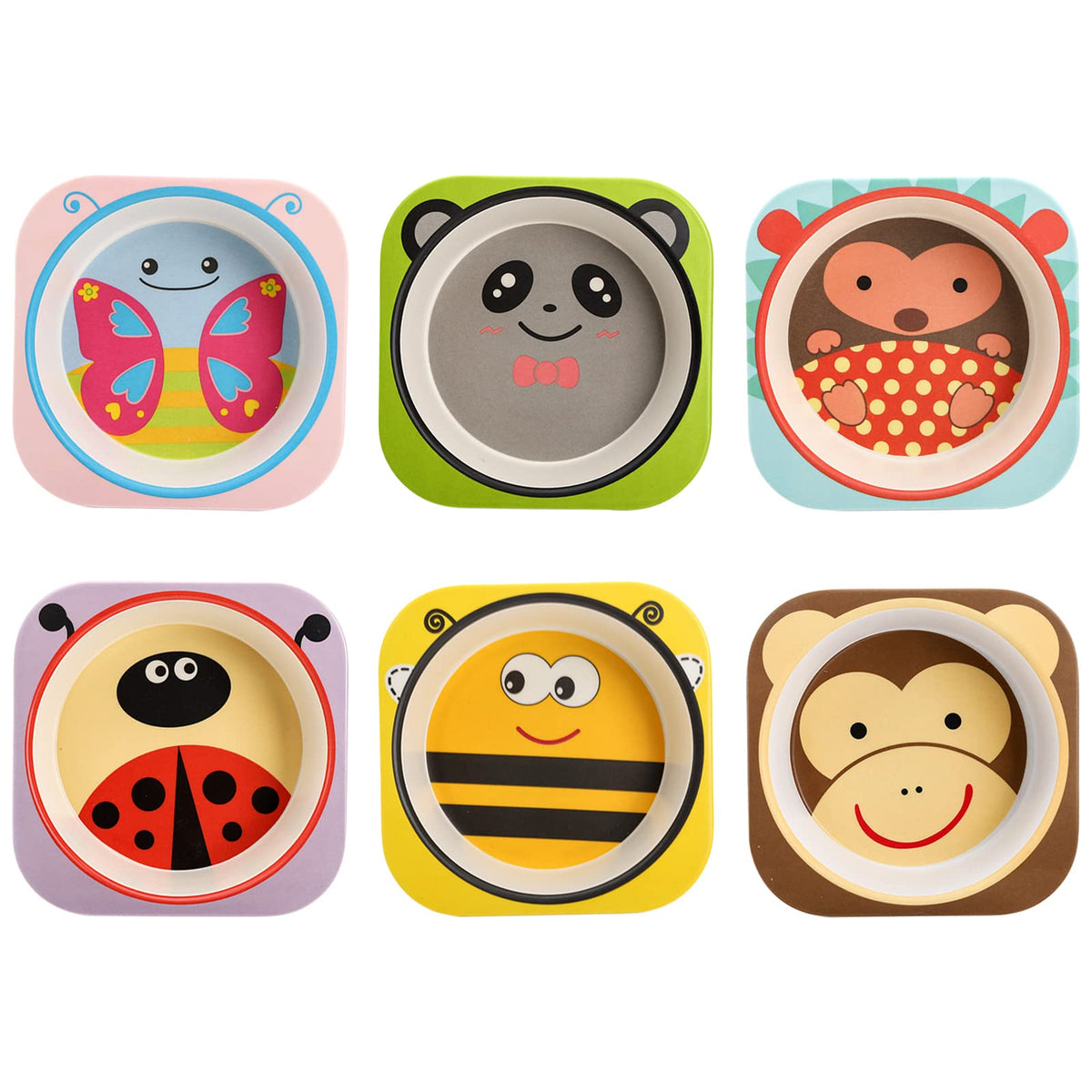 Lyellfe 6 pack bamboo bowls with animal prints