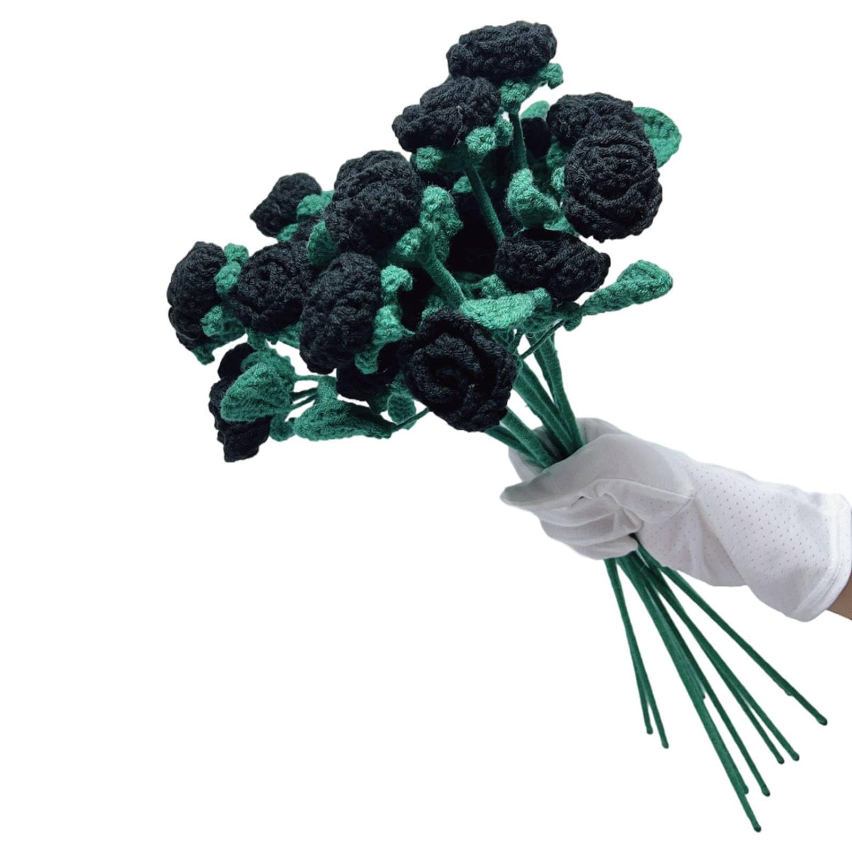 Lyincc 2 PCS knitted crochet rose flowers Black