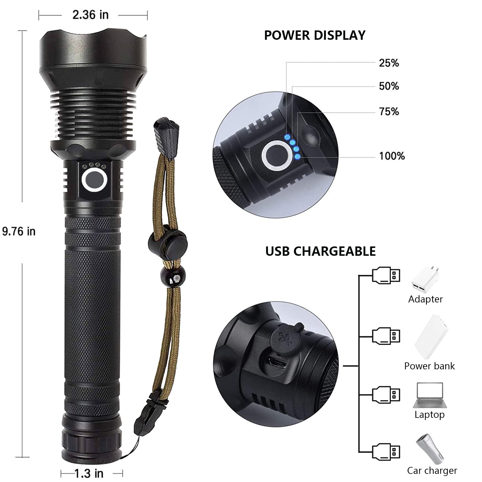 IPX7 waterproof aluminum alloy handheld flashlight