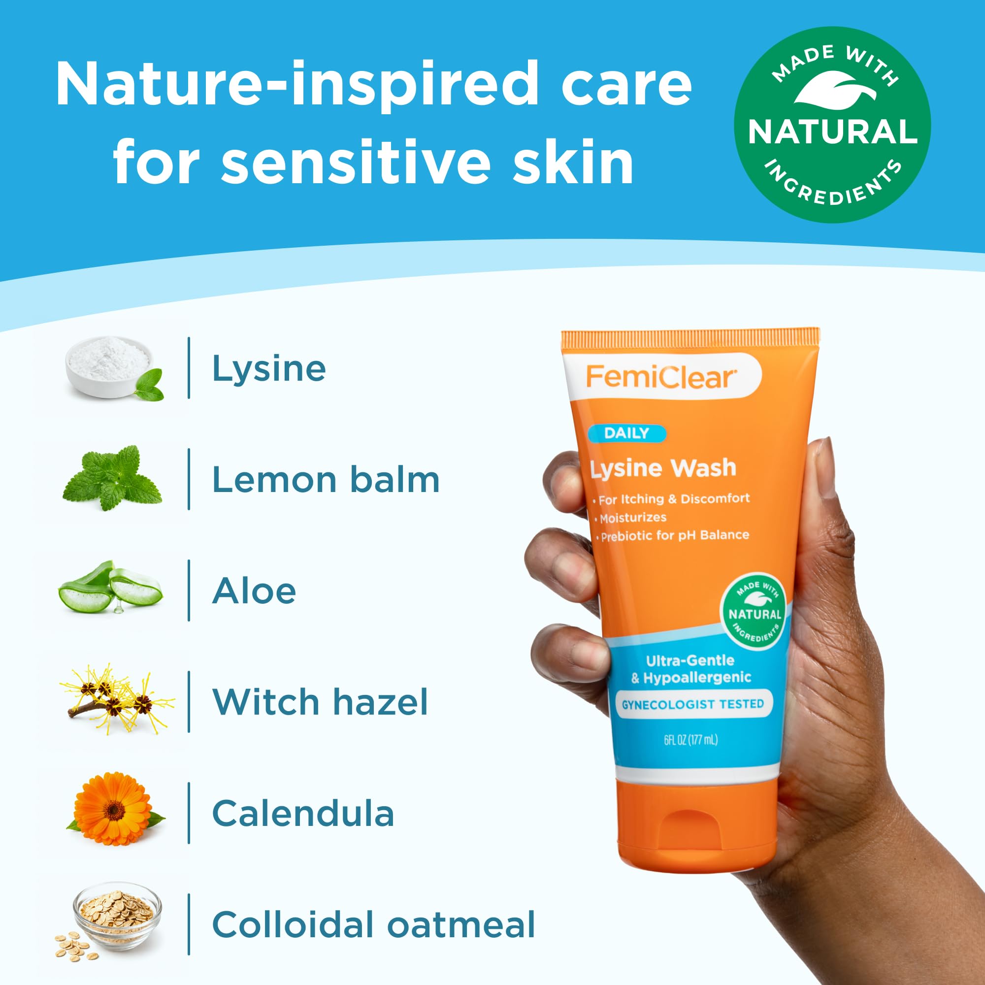 Ingredients list showing lysine lemon balm aloe calendula on label