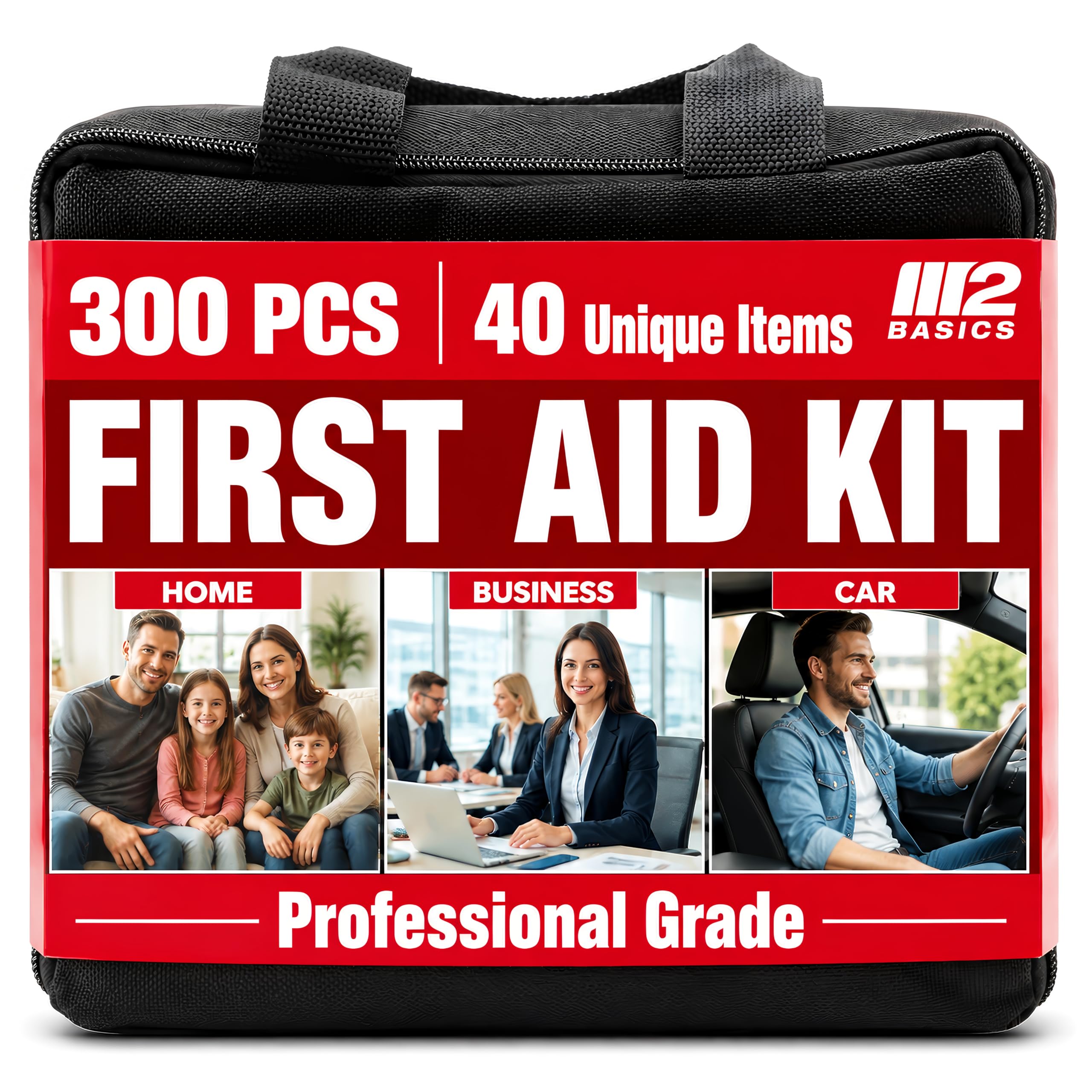 M2 BASICS 300 Piece First Aid Kit with durable bag