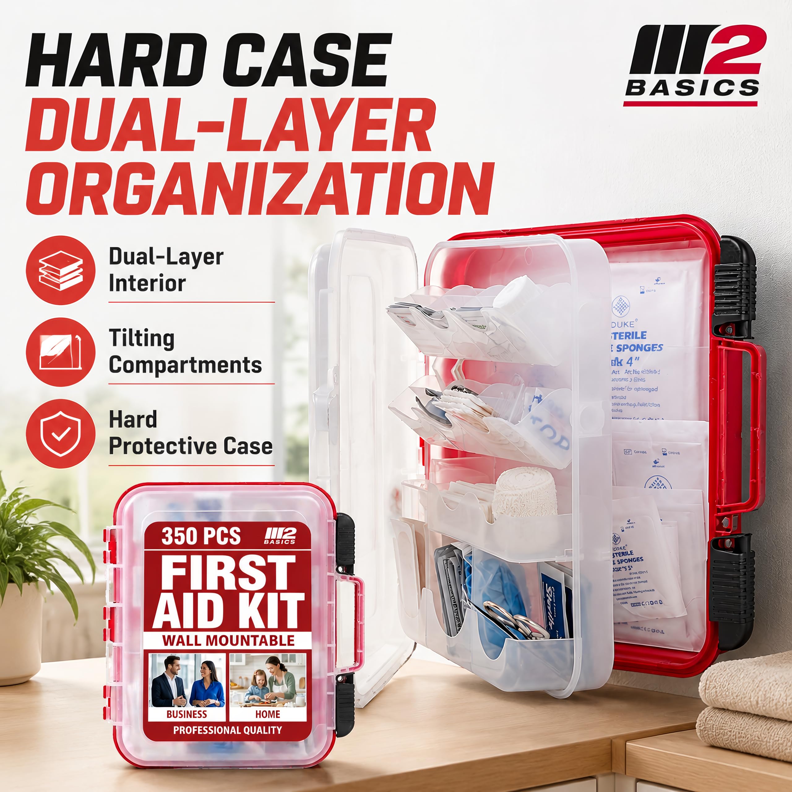 Workplace ready first aid kit in a wall mount case for offices