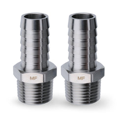 Maacflow stainless 1/2 NPT to 5/8 hose barb fitting 2-pack closeup