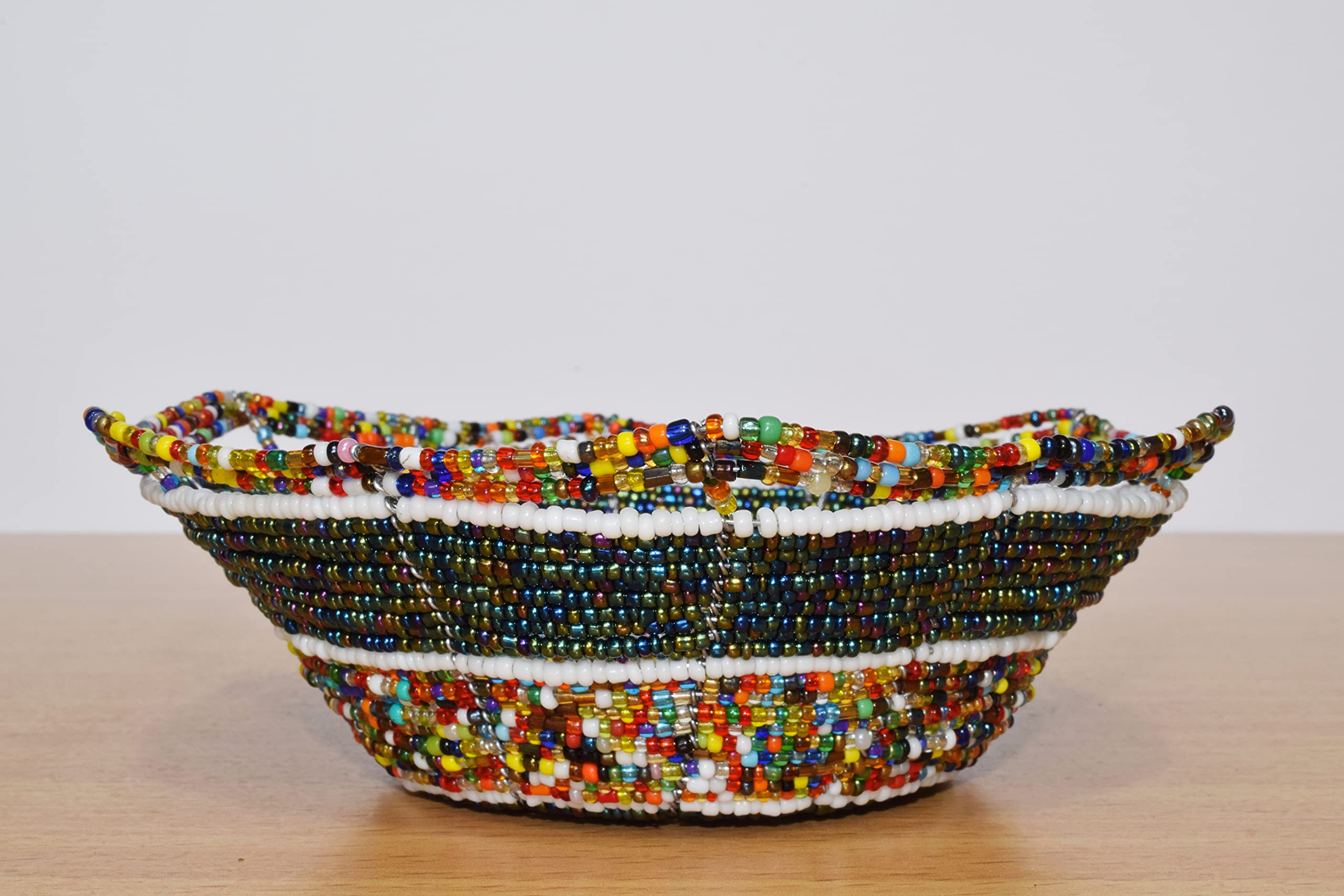 Kenyan fair trade beaded wire bowl for small items
