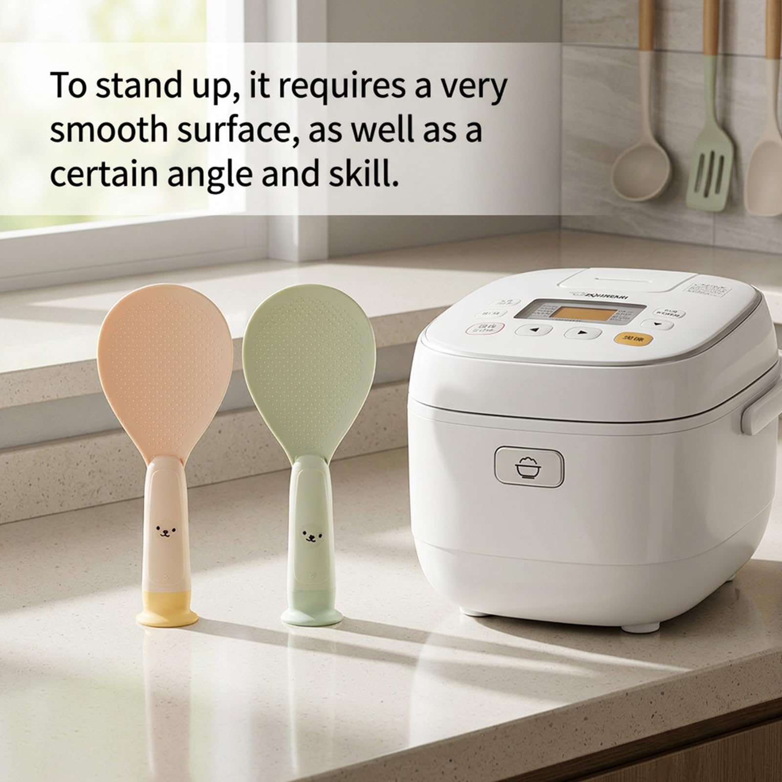 Mabor light green standing rice spoon with suction base