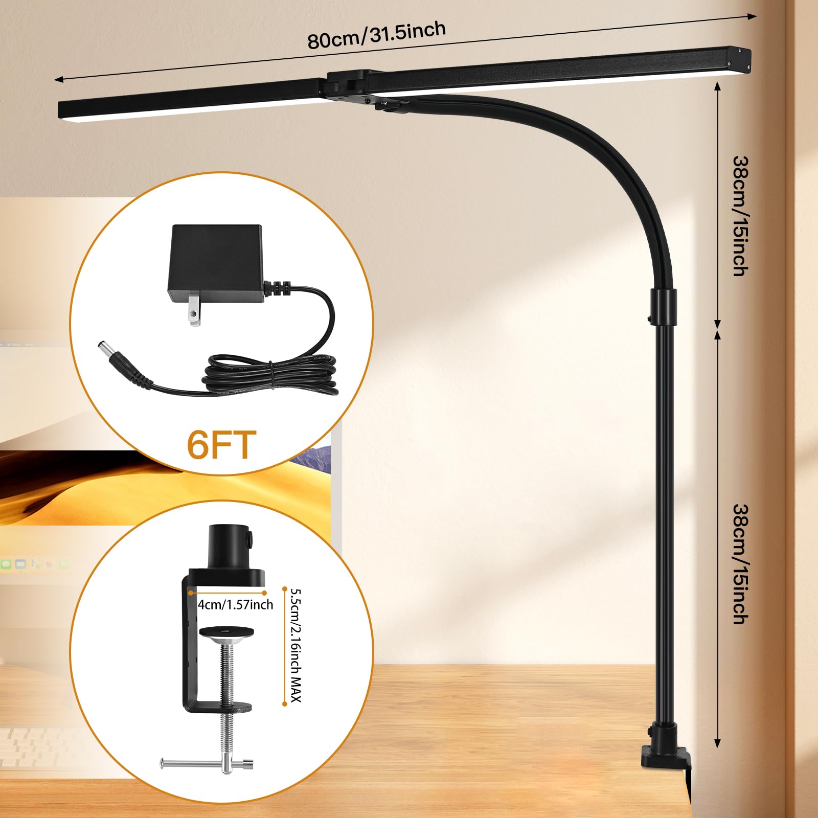 Clamp base and gooseneck for space saving MACASA lamp