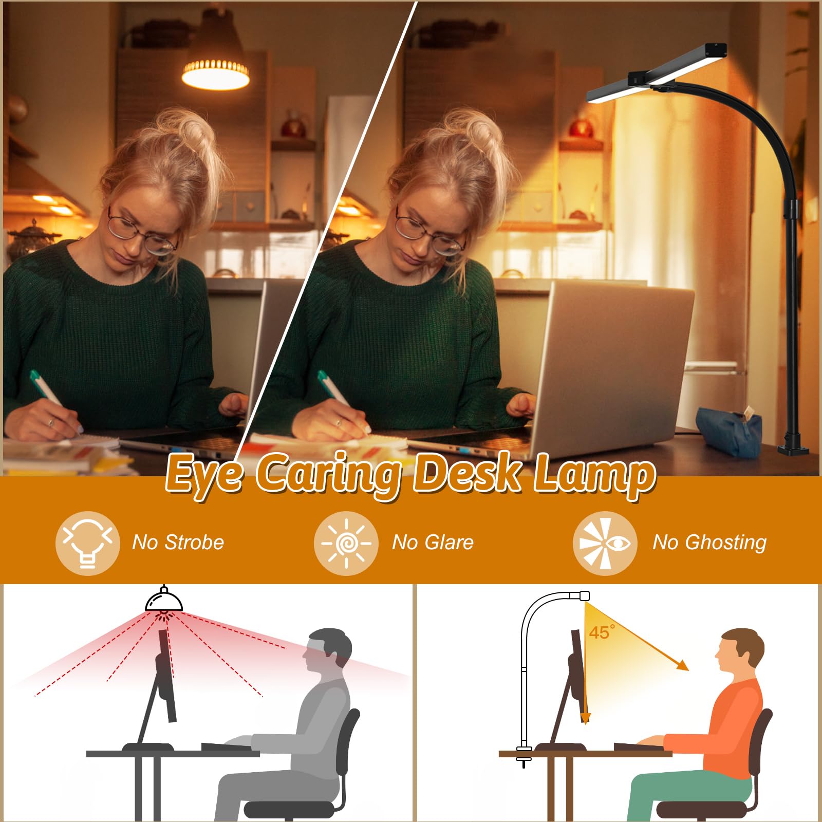 Anti-glare lamp head with timer on MACASA desk lamp