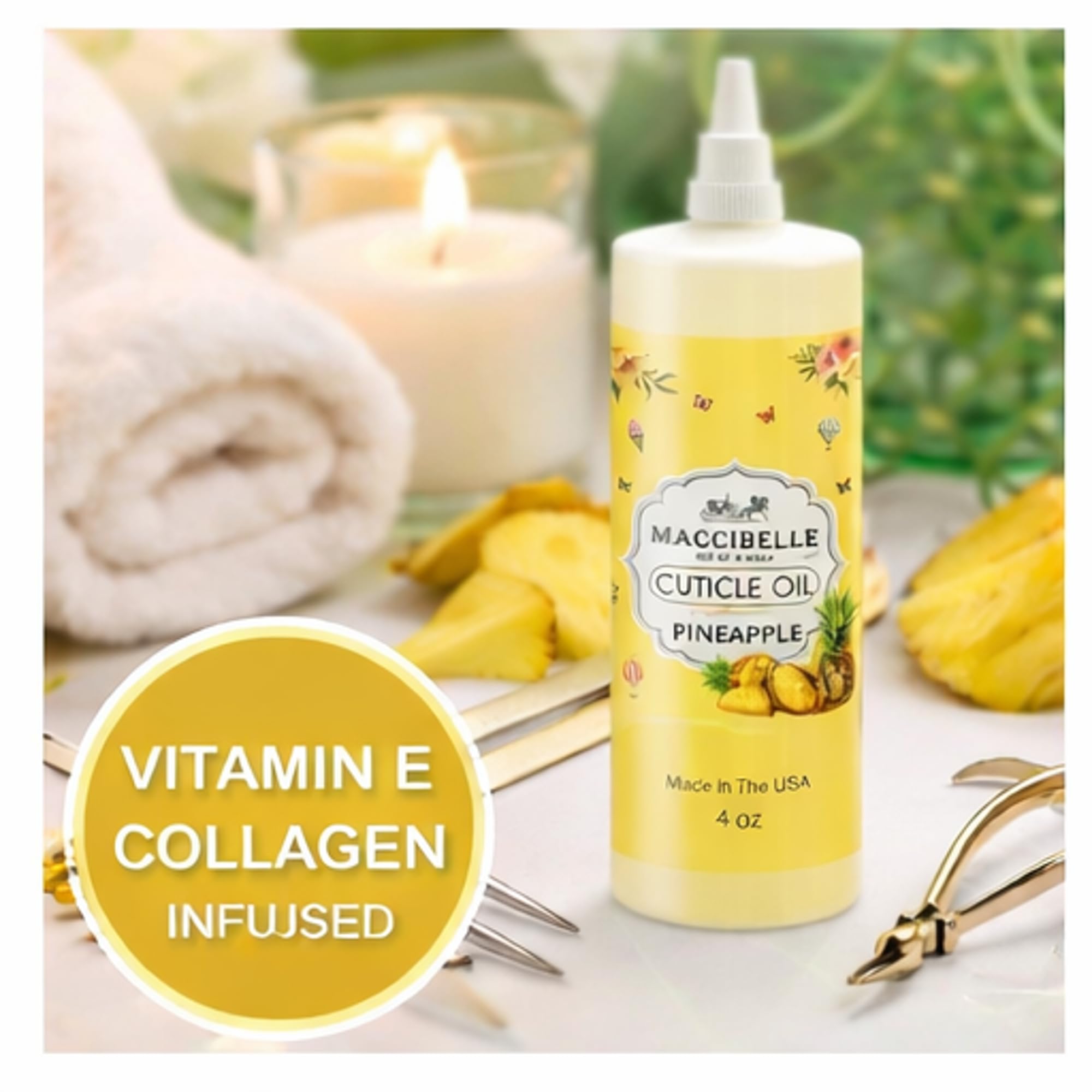 4oz bottle of Maccibelle Cuticle Oil For Nails Pineapple