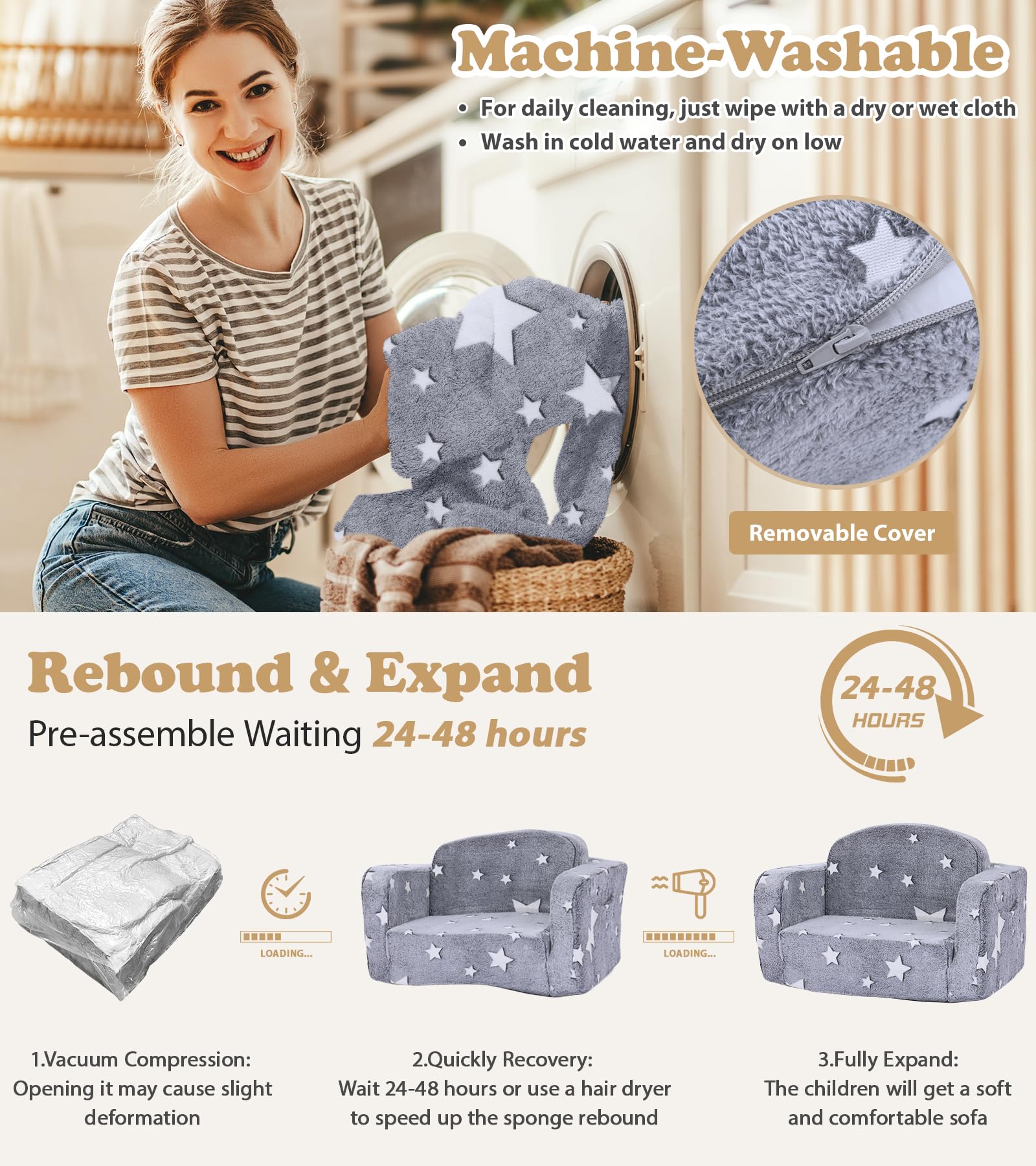 Couch ships vacuum-packed and expands in 24-48 hours