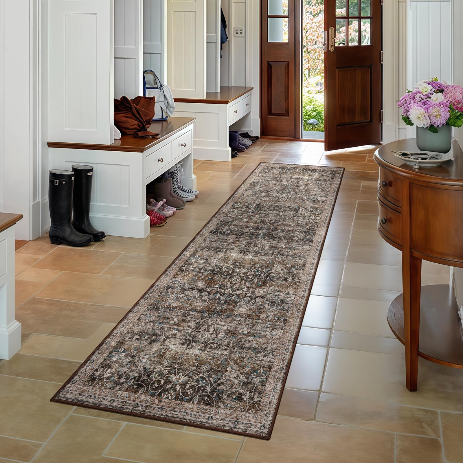 Non-slip backing helps keep rug in place on dry floors