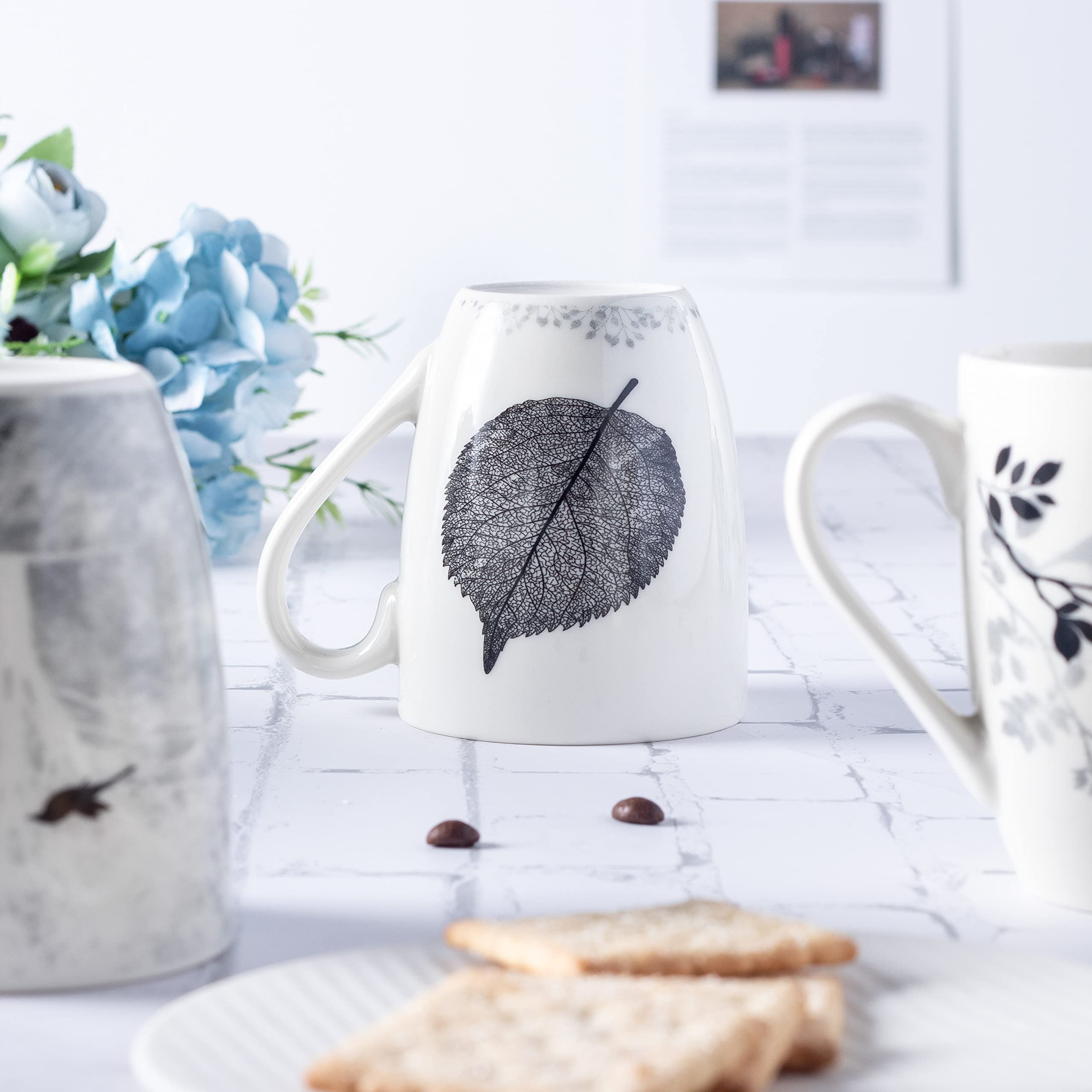 MACHUMA white porcelain coffee mug close up handle