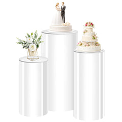 MACIFECI White Cylinder Stands for Party three-piece pedestal set 35.4 29.5 23.6 inches