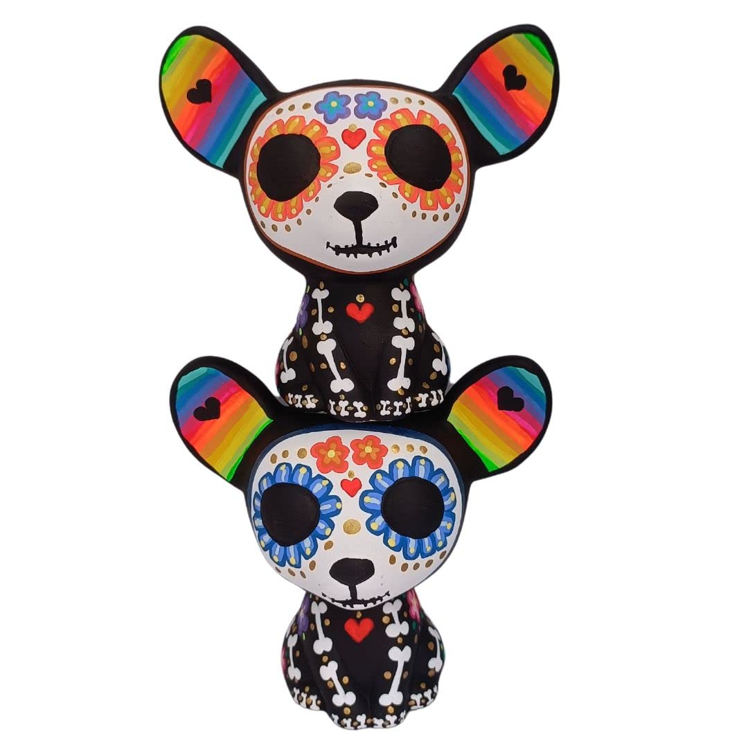Chihuahua dia de muertos ceramic memorial statue for altar