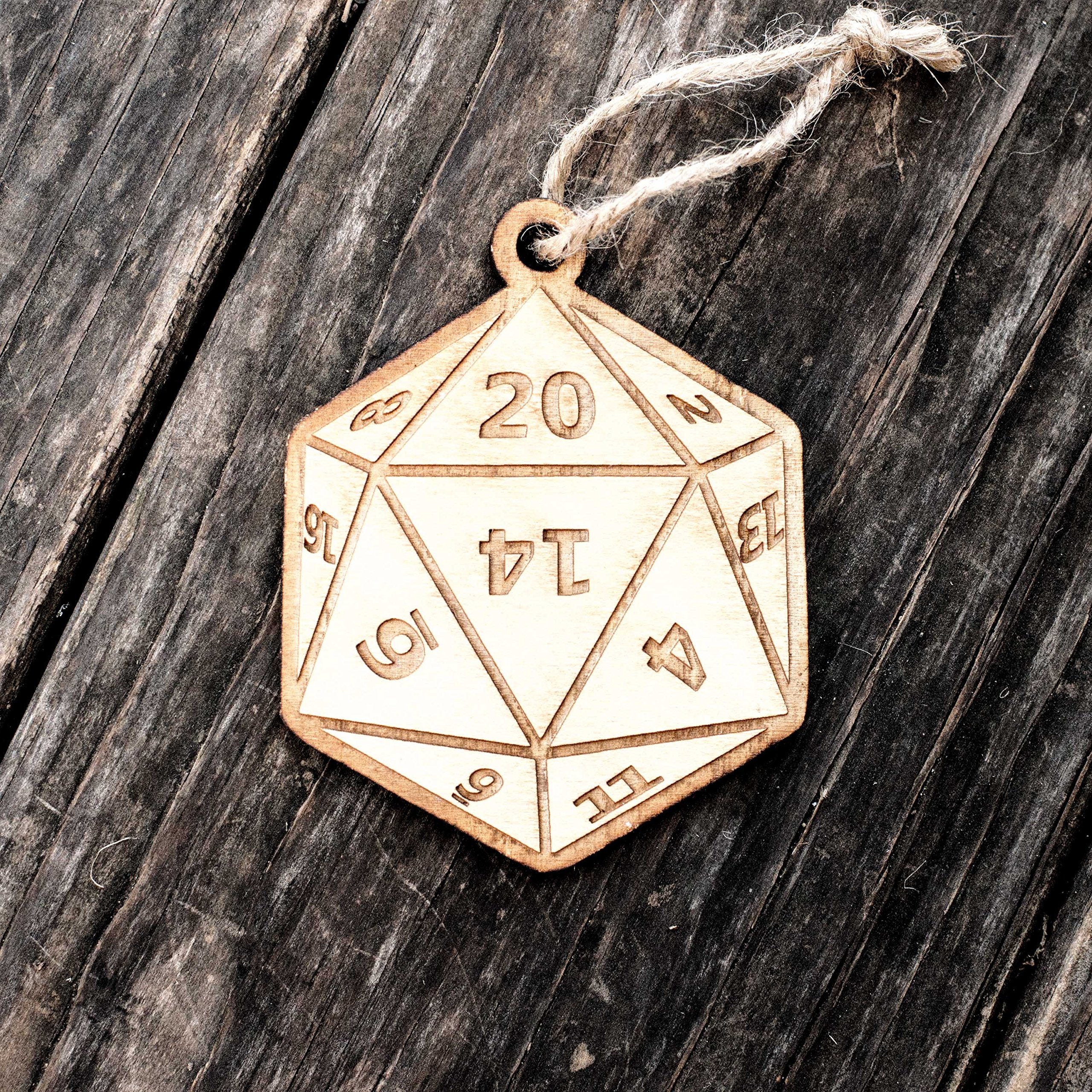 Texas made ornament shaped as a 20 sided dice