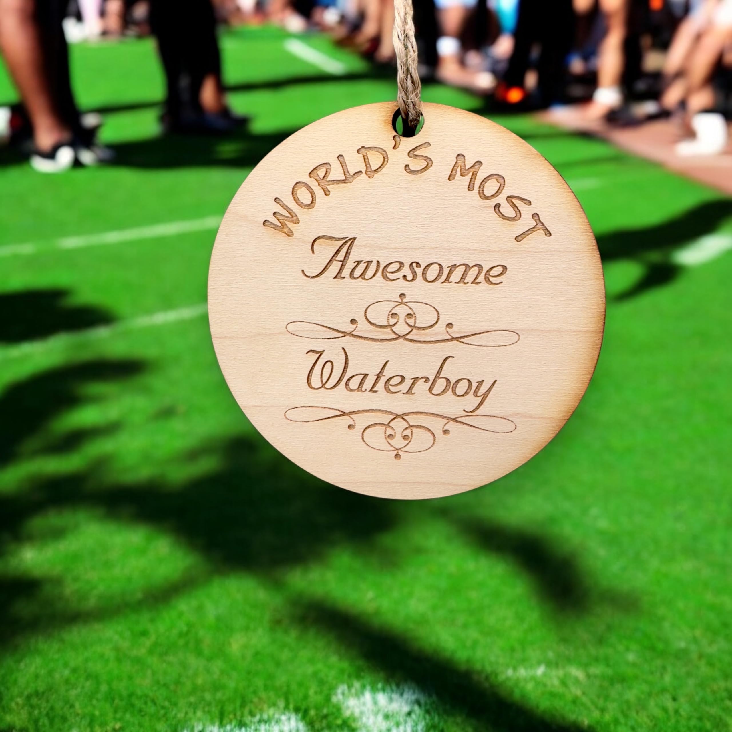 Maple material ornament Worlds most Awesome Waterboy front detail