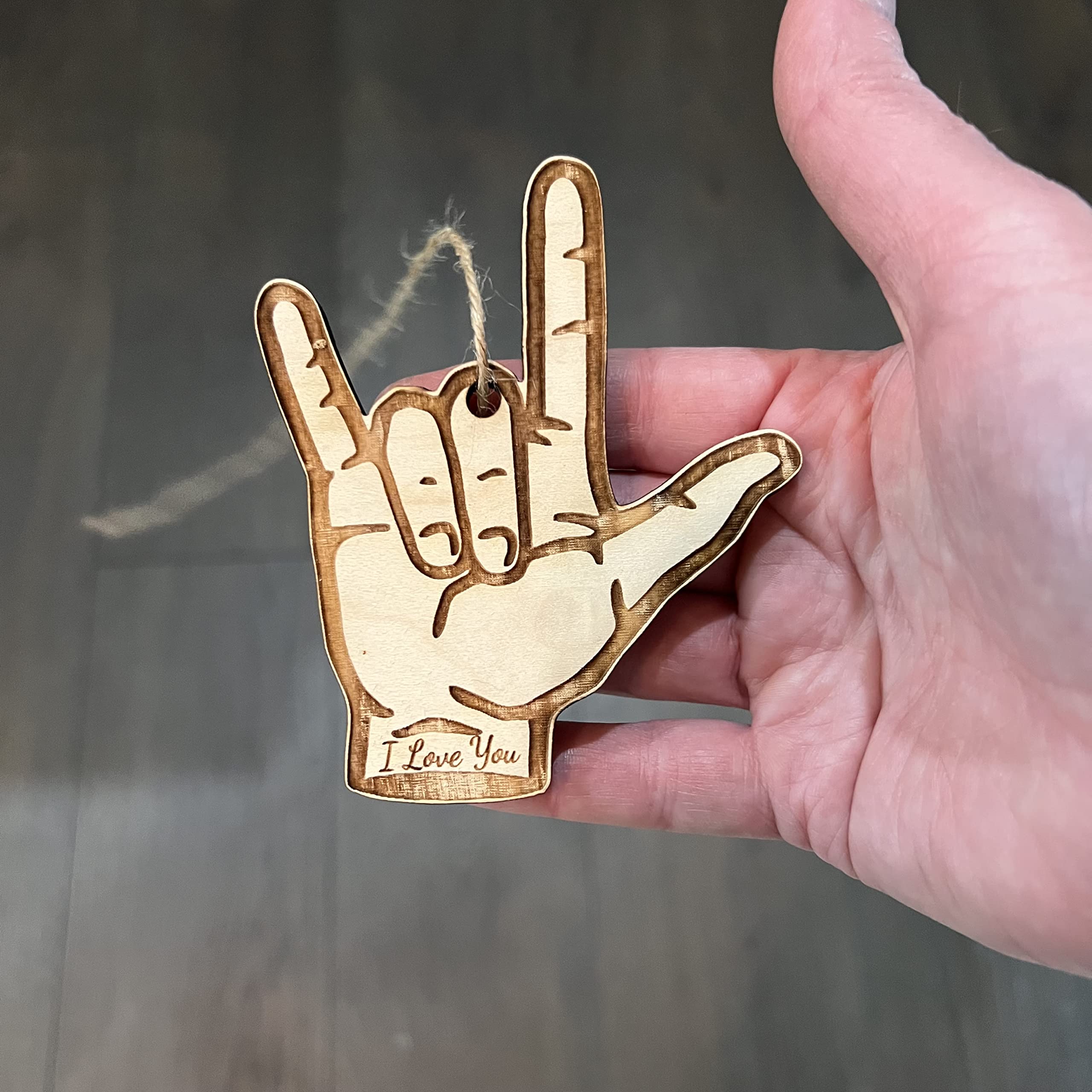 Texas made ASL sign language ornament for holidays