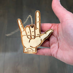 Texas made ASL sign language ornament for holidays