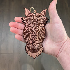 Celtic Owl Cedar Ornament natural cedar grain variations