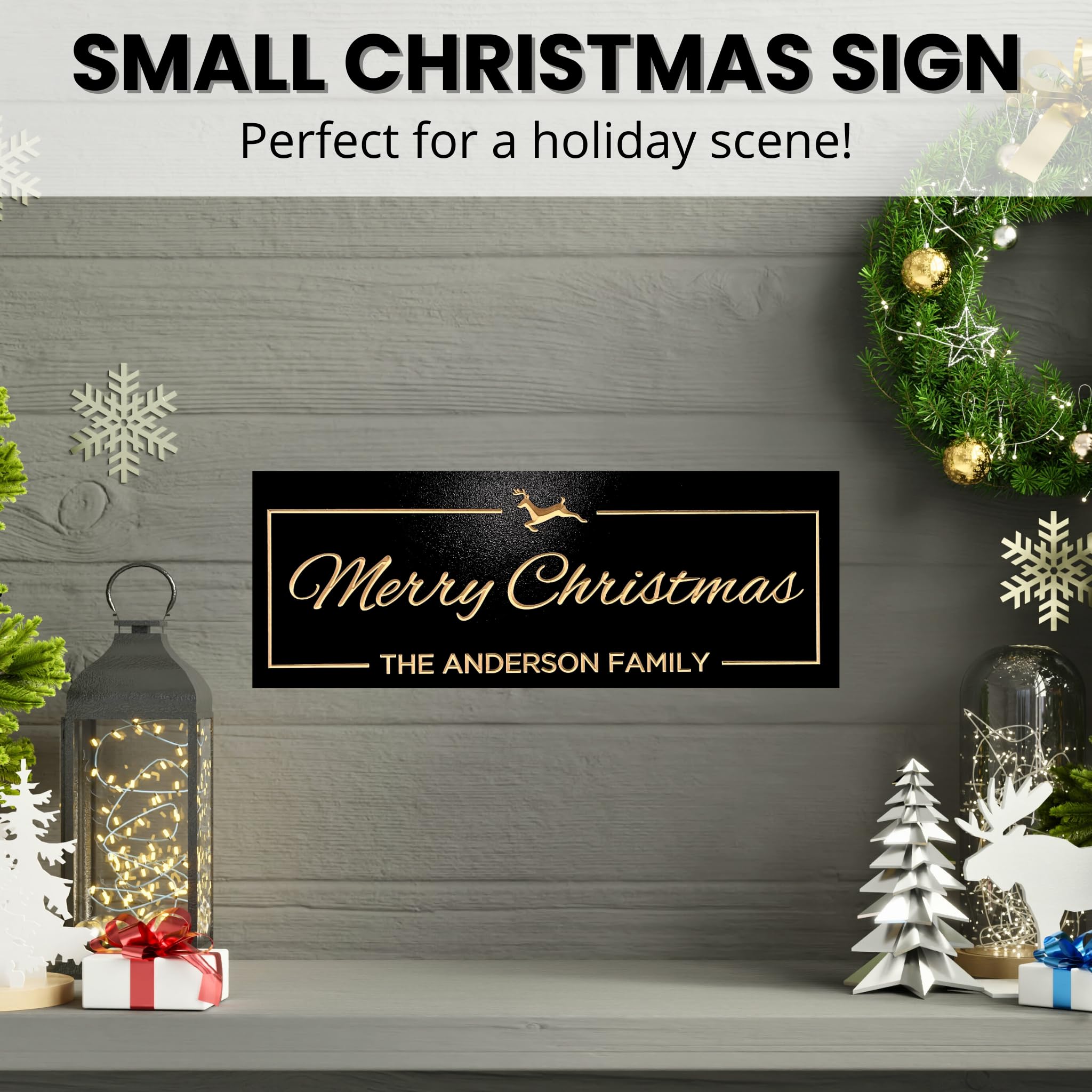 Carved wooden Christmas sign mantel decor