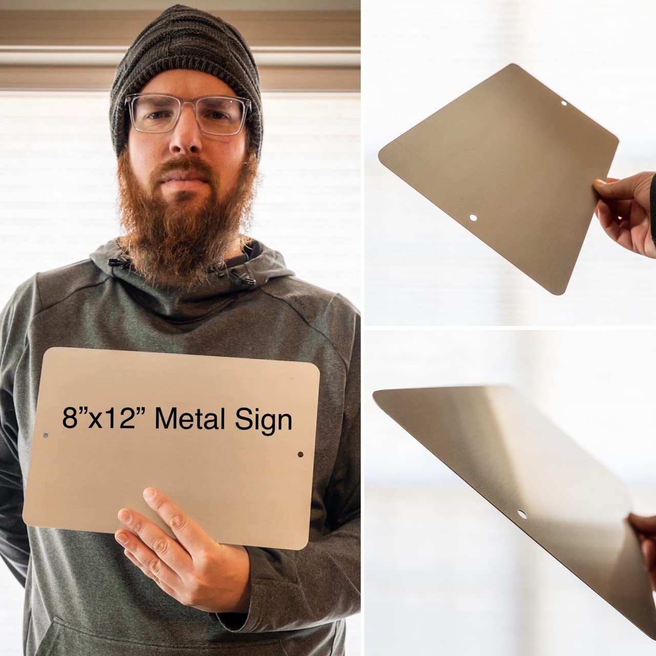 Thin lightweight metal sign ready for easy hanging
