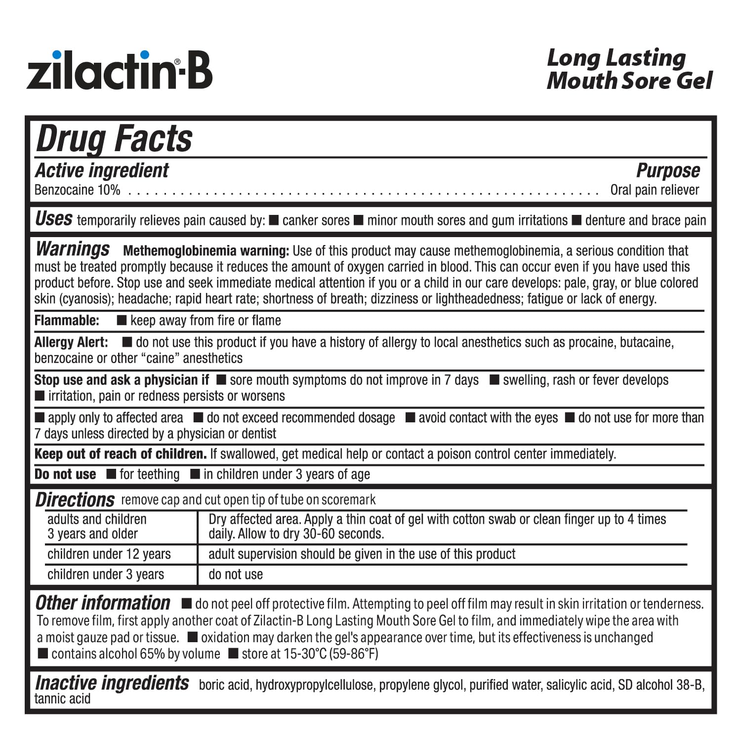 Made in USA Zilactin B canker sore gel packaging
