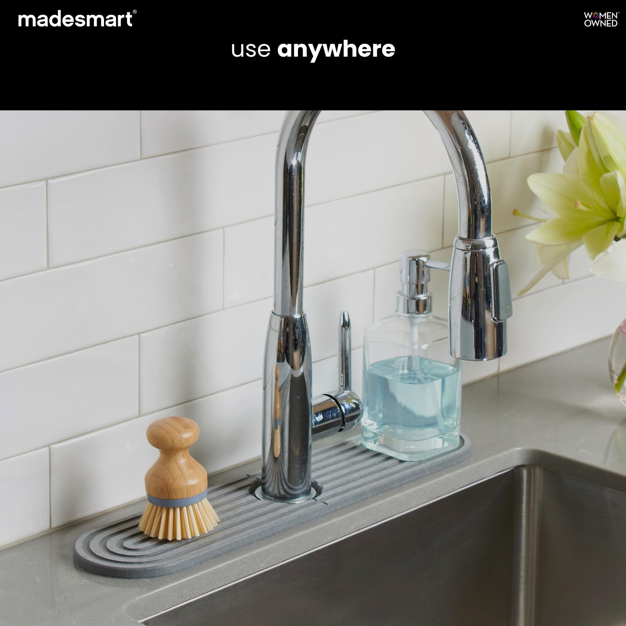 compact faucet mat with 2-piece design for clutter-free sink area